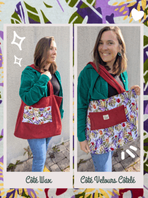 sac réversible wax aux tons mauves et verts