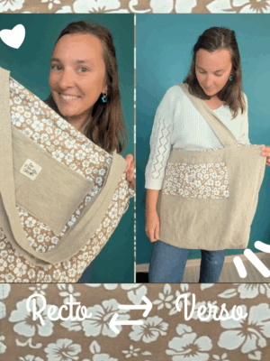 Sac cabas réversible - Beige à fleurs