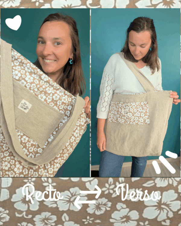 Sac cabas réversible - Beige à fleurs