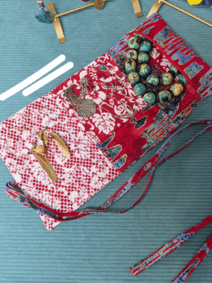 pochette – range bijoux fleurs et wax
