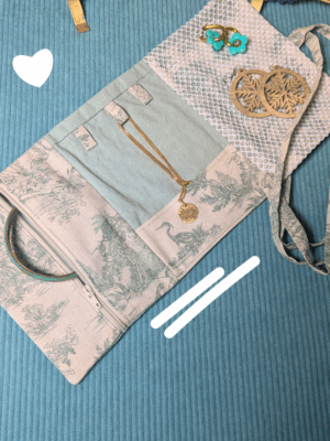 pochette – range bijoux toile de jouy (fermeture écrue)