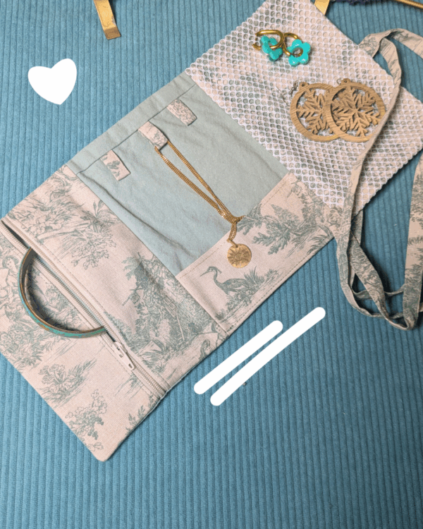 pochette – range bijoux toile de jouy (fermeture écrue)