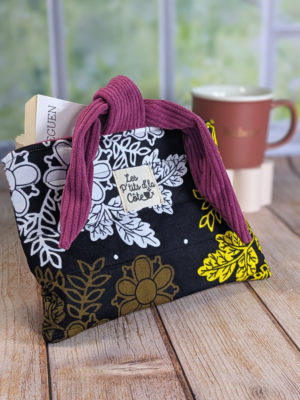 Pochette livre - Wax fleurs et feuilles