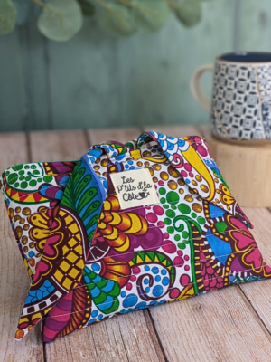 Pochette à livre - Wax fleurs et pois