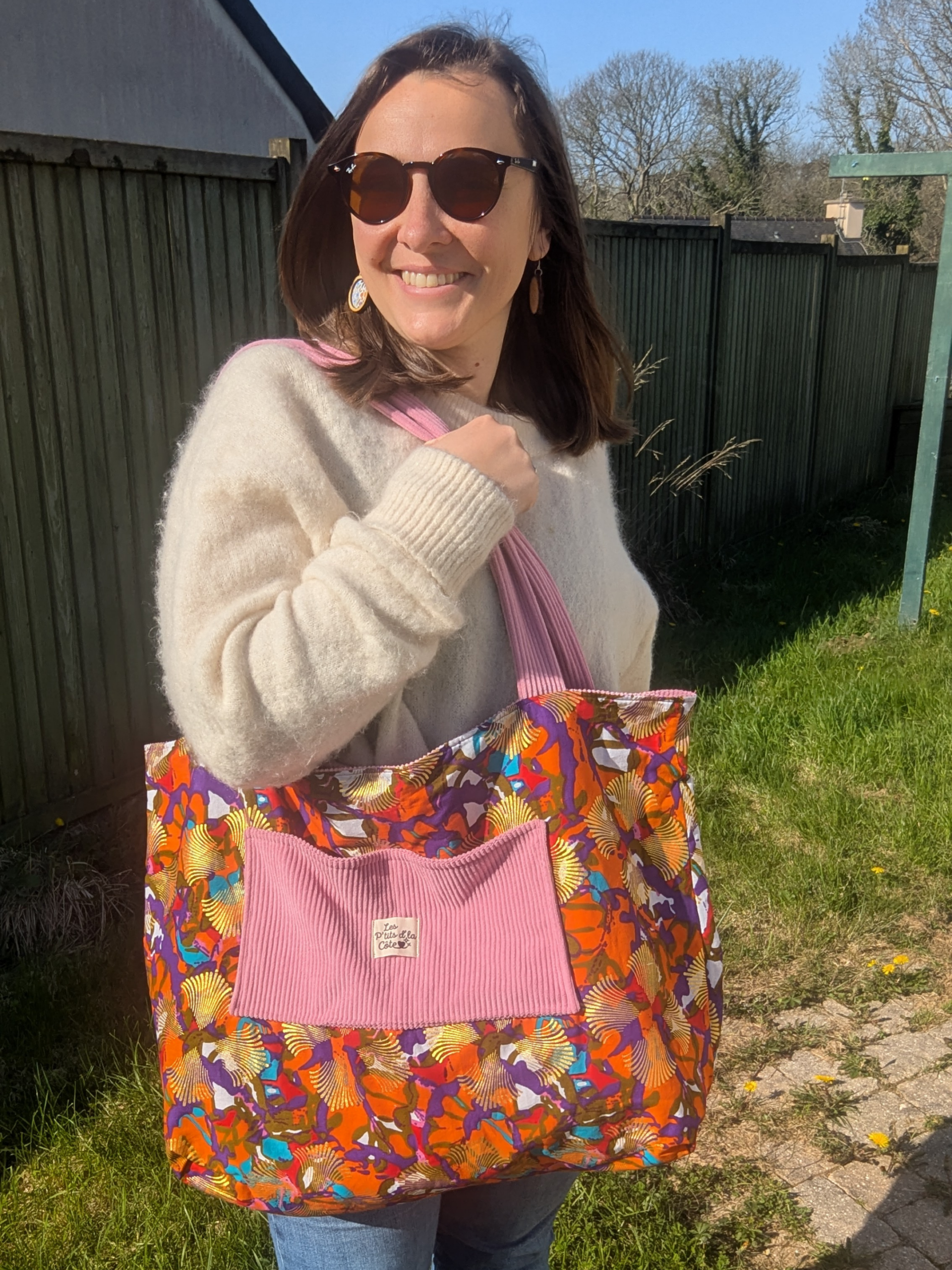 Sac Cabas, grand format, rose et wax coloré Sac Cabas, grand format, rose et wax coloré