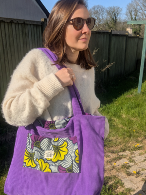 Sac Cabas, grand format, violet fleurs de mariage