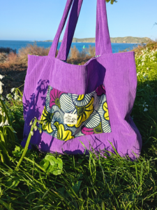 Sac Cabas, grand format, violet fleurs de mariage 