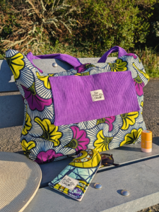 Sac Cabas, grand format, violet fleurs de mariage 