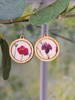 Boucles d'oreilles - Fleurs de champs - Fleurs rose et violette