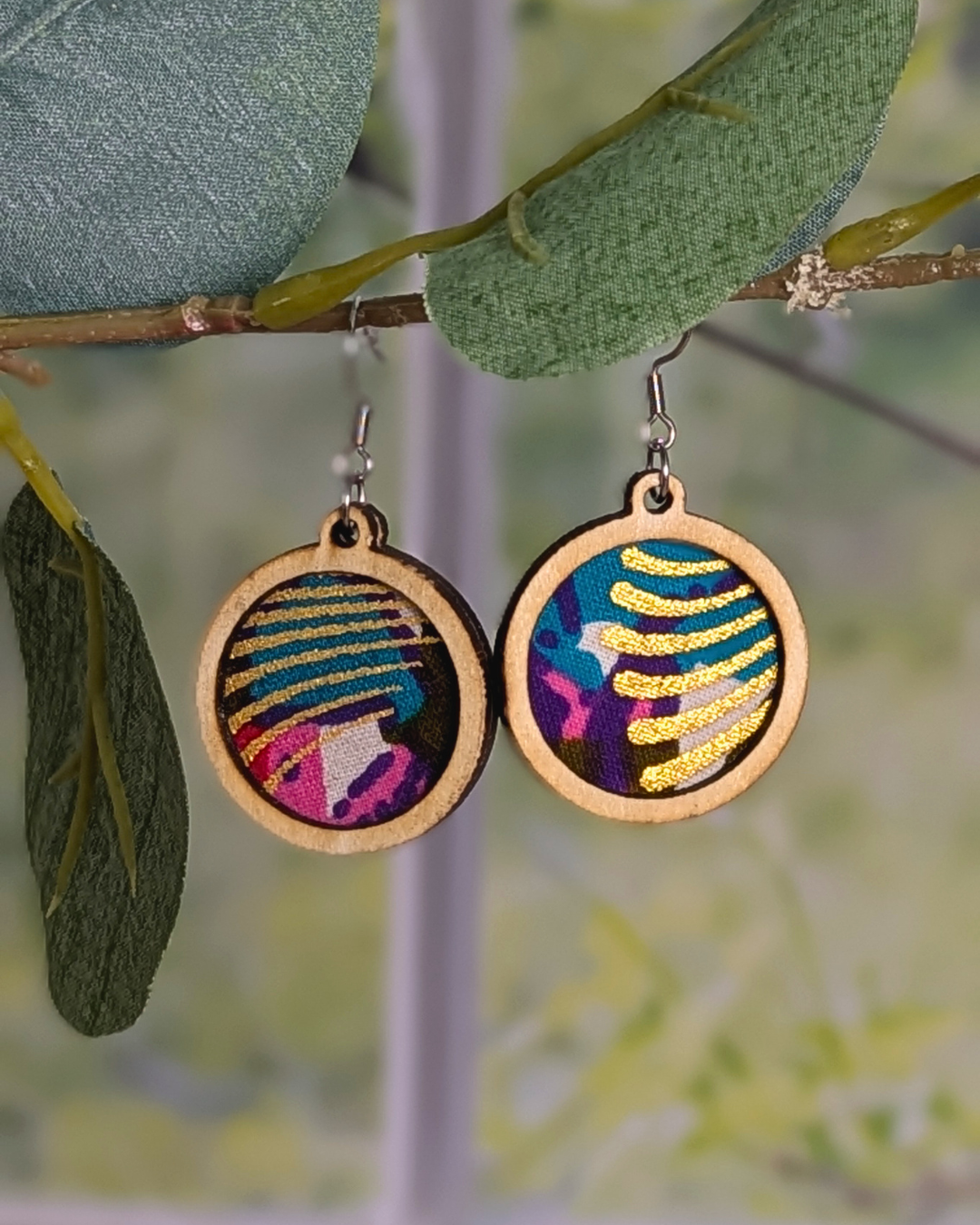 Boucles d'oreilles - Wax aux rayures dorées Boucles d'oreilles - Wax aux rayures dorées