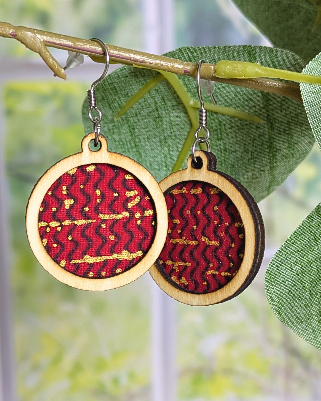 Boucles d'oreilles - Wax rouge et doré Boucles d'oreilles - Wax rouge et doré