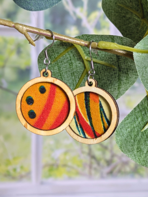 Boucles d'oreilles - Wax vagues orange et turquoise (1)