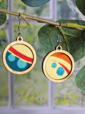 Boucles d'oreilles - Wax vagues orange et turquoise (2)