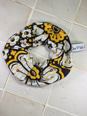 Chouchou - Wax - Fleurs Jaunes et Blanches