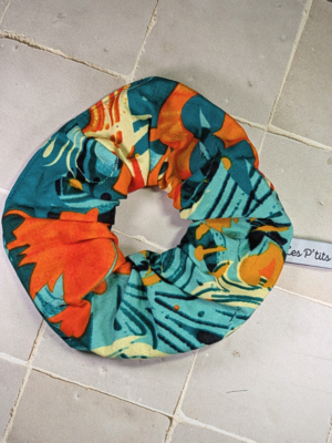 Chouchou - Wax - Vagues oranges et bleu canard