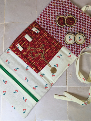 Pochette range-bijoux - Cerises et Wax