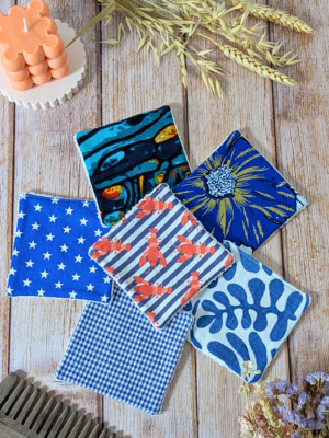 Home Lot de 6 lingettes lavables artisanales aux motifs inspirés du bord de mer.