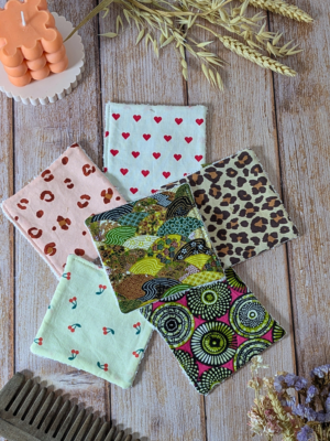 Lot de 6 lingettes lavables artisanales Douceur Sauvage