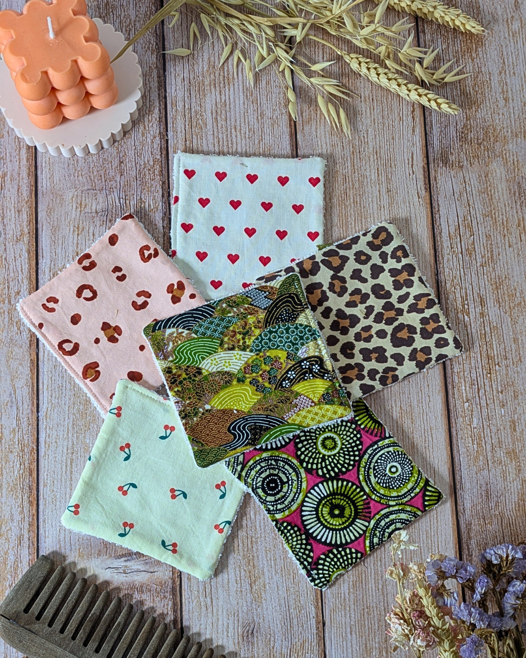 Lot de 6 lingettes lavables artisanales Douceur Sauvage Lot de 6 lingettes lavables artisanales Douceur Sauvage
