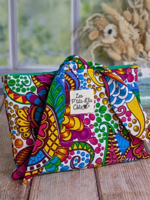 Pochette à livre matelassée wax multicolore artisanale