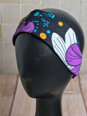 Bandeau cheveux femme noir à fleurs violettes