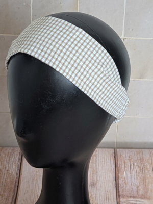 Bandeau cheveux femme vichy beige et blanc