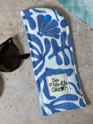 Pochette à lunettes artisanale bleu et blanc – Modèle unique