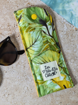 Étui lunettes tissu feuillage vert et jaune – Les P’tits d’la Côte