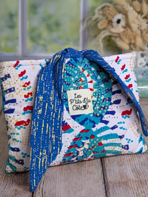 Pochette à livre artisanale bleu et doré – Modèle unique