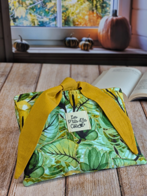 Pochette à livre Jardin d’Anis verte et jaune moutarde