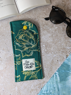 Étui à lunettes artisanal vert et doré – Les P’tits d’la Côte