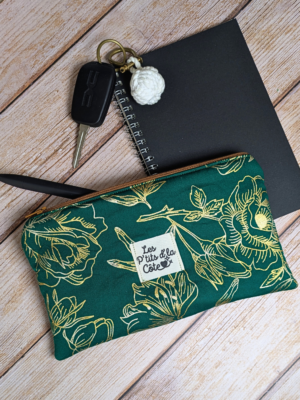 Pochette en coton vert émeraude cousue main en Bretagne
