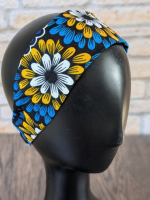 Bandeau en coton à fleurs bleu jaune et blanc
