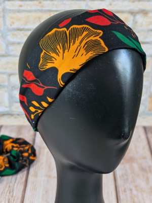 Bandeau cheveux femme fleuri noir orange et rouge