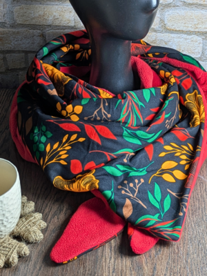 Chèche chaud femme à motifs végétaux multicolores