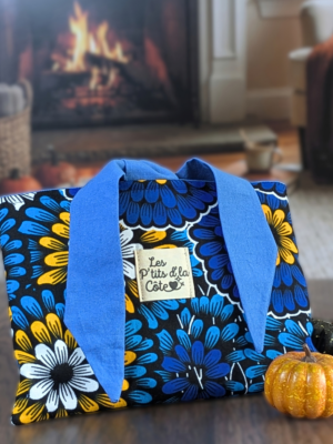 Pochette à livre Éclat Bleu fleurie bleu et jaune