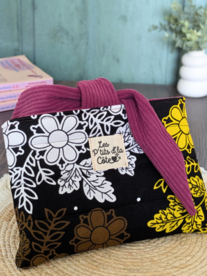 Pochette à livre Fleurs Automnales noire jaune et bordeaux